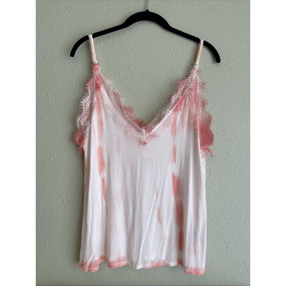 POL Women's Tank Top Blouse Colorful White Pink Lace Fringe Ruffle Hem Size S
